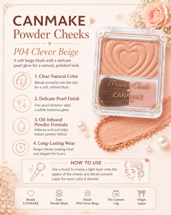CANMAKE Powder Cheeks P04 Clever Beige – 1.8g