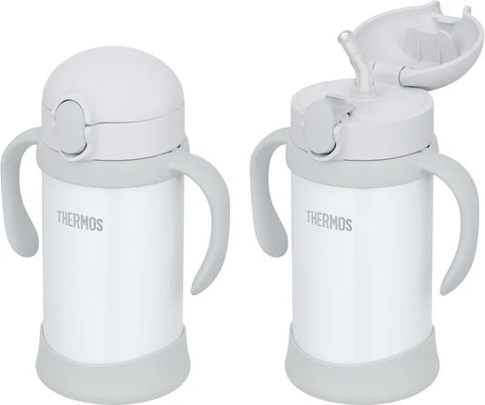 THERMOS Double-Handle Straw Cooler Cup – 350 mL (Gray)