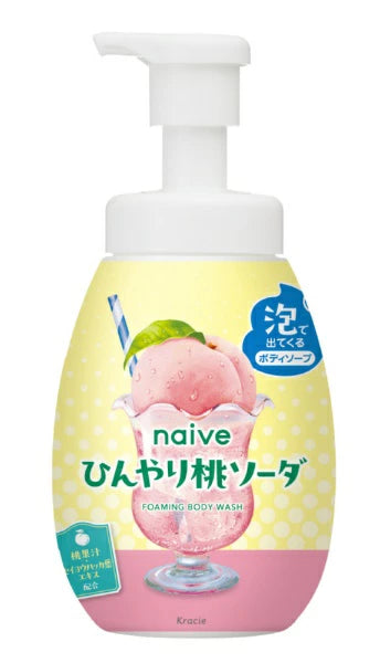Kracie Naïve “Cool Peach Soda” Foaming Body Soap (Pump + Refill Set)