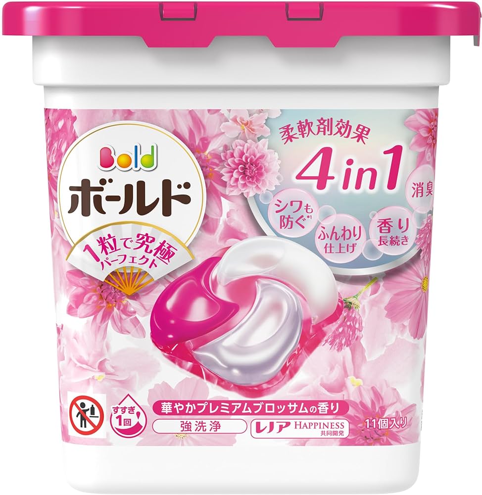 P&G Bold Hyper 4D Laundry Detergent 4-in-1 Gel Capsules Premium Blossom 11pcs (Pink) （Ｐ＆Ｇ洗衣珠11个入粉色）