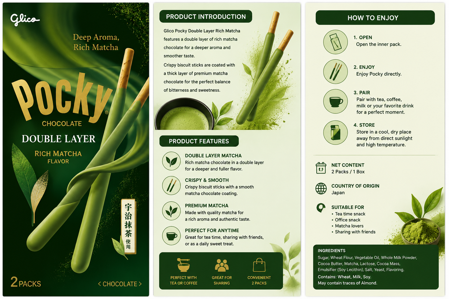 Glico Pocky Double Rich Matcha Chocolate Biscuit Sticks