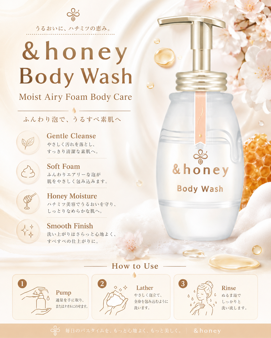 &Honey Deep Moist Body Wash  White Tea Honey Scent 500ml
