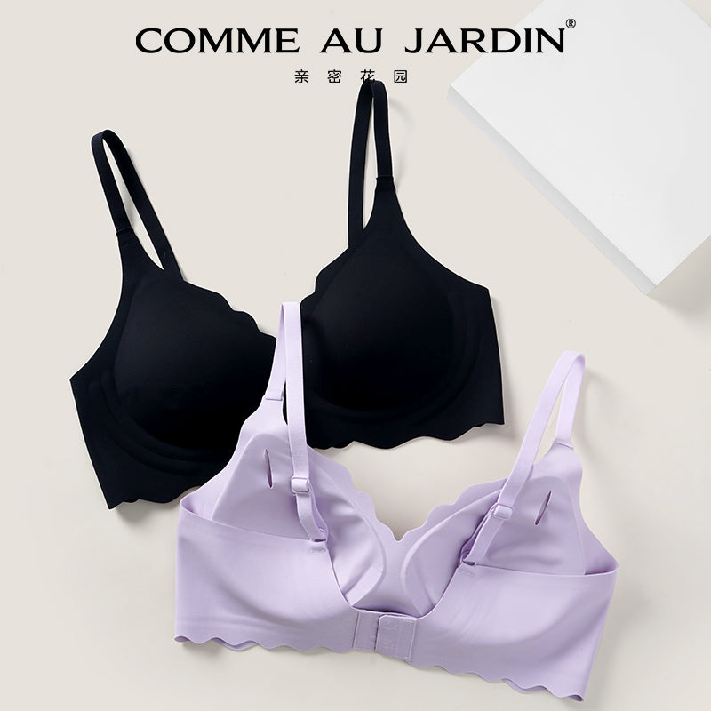 CAJ Premium Women's Wave Edge Design Wireless Bralette – Soft Support Push-Up Bra with Back Closure and Breathable Comfort daily/sleep bra 海浪边设计固定杯软支撑小胸聚拢隐形排扣无痕内衣|无钢圈透气舒适背勾聚拢胸罩文胸女水晶