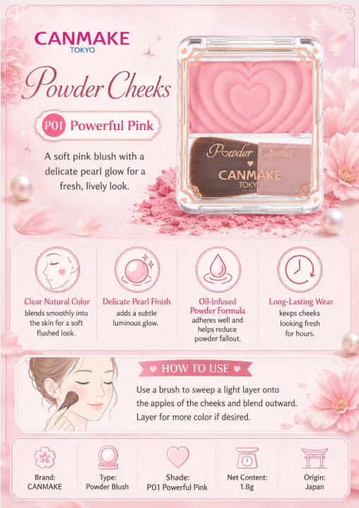 CANMAKE Powder Cheeks P01 Powerful Pink – 1.8g