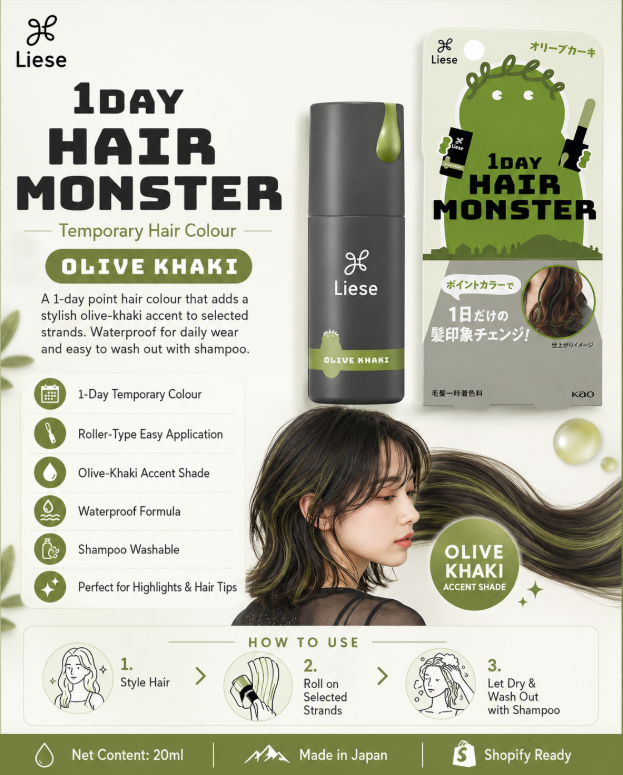 Kao Liese 1DAY Hair Monster Temporary Hair Colour Olive Khaki 20Ml