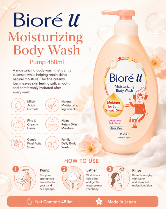 Kao Biore U Moisturizing Body Wash Floral Fruity Scent Pump 480Ml