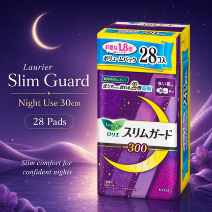 Kao Laurier Slim Guard Heavy Night Use 300 Sanitary Pads With Wings 30Cm, 28 Pieces