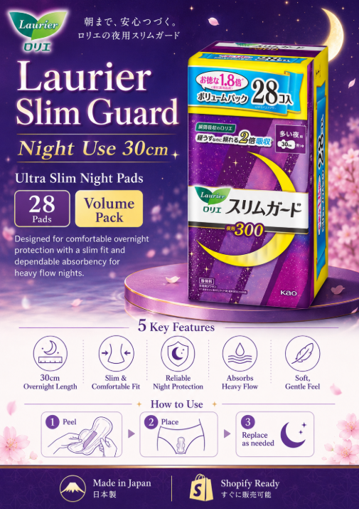 KAO Laurier Slim Guard Night Pads 30cm 28pcs