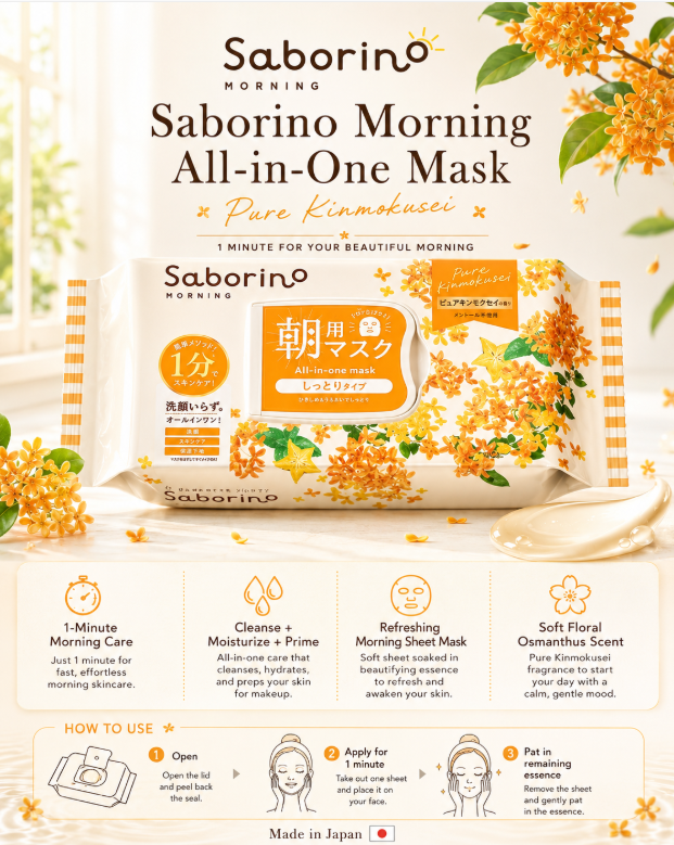 Saborino Morning Facial Sheet Mask N Pure Kinmokusei Osmanthus Scent 30 Sheets