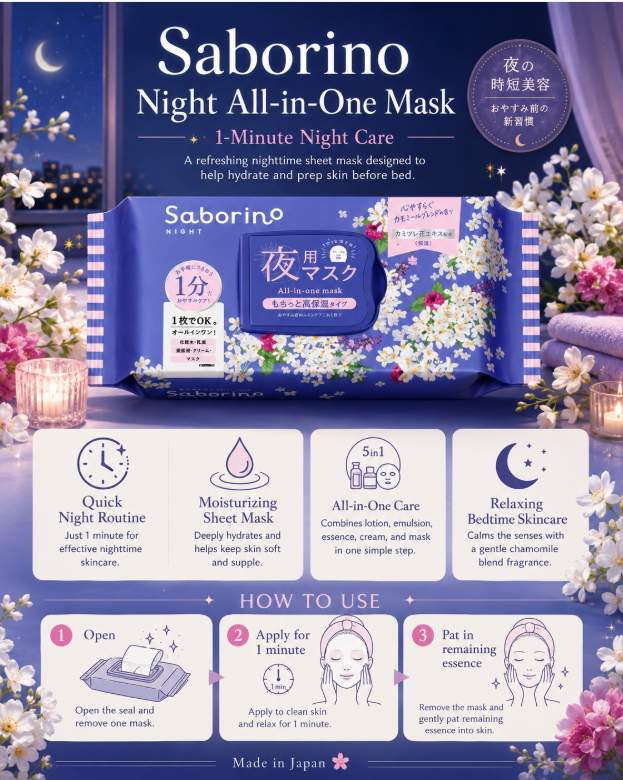 Saborino Good Night Sheet Mask Limited Ginmokusei Silver Osmanthus Scent 30 Sheets