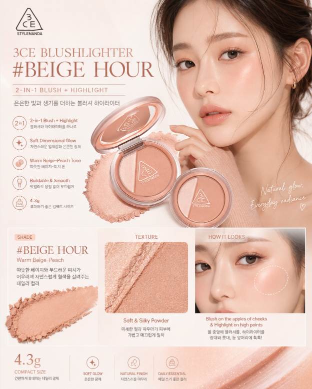 3CE Blushlighter – Beige Hour 4.3G
