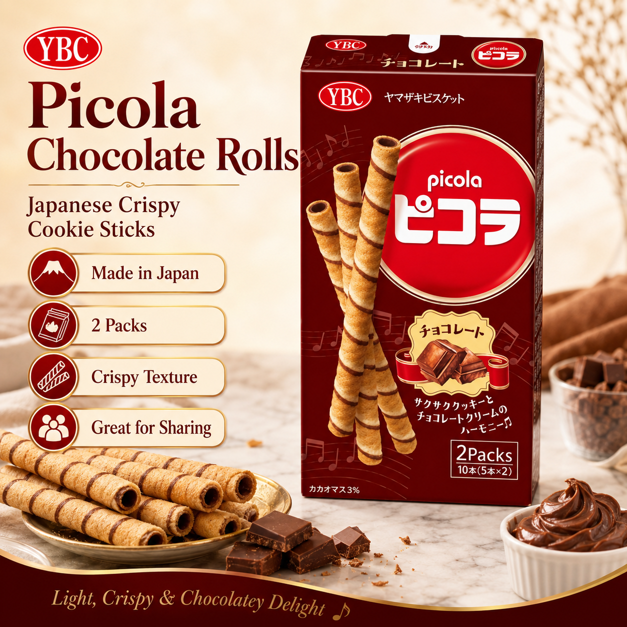 YBC Picola Chocolate Roll Cookies 10 Sticks