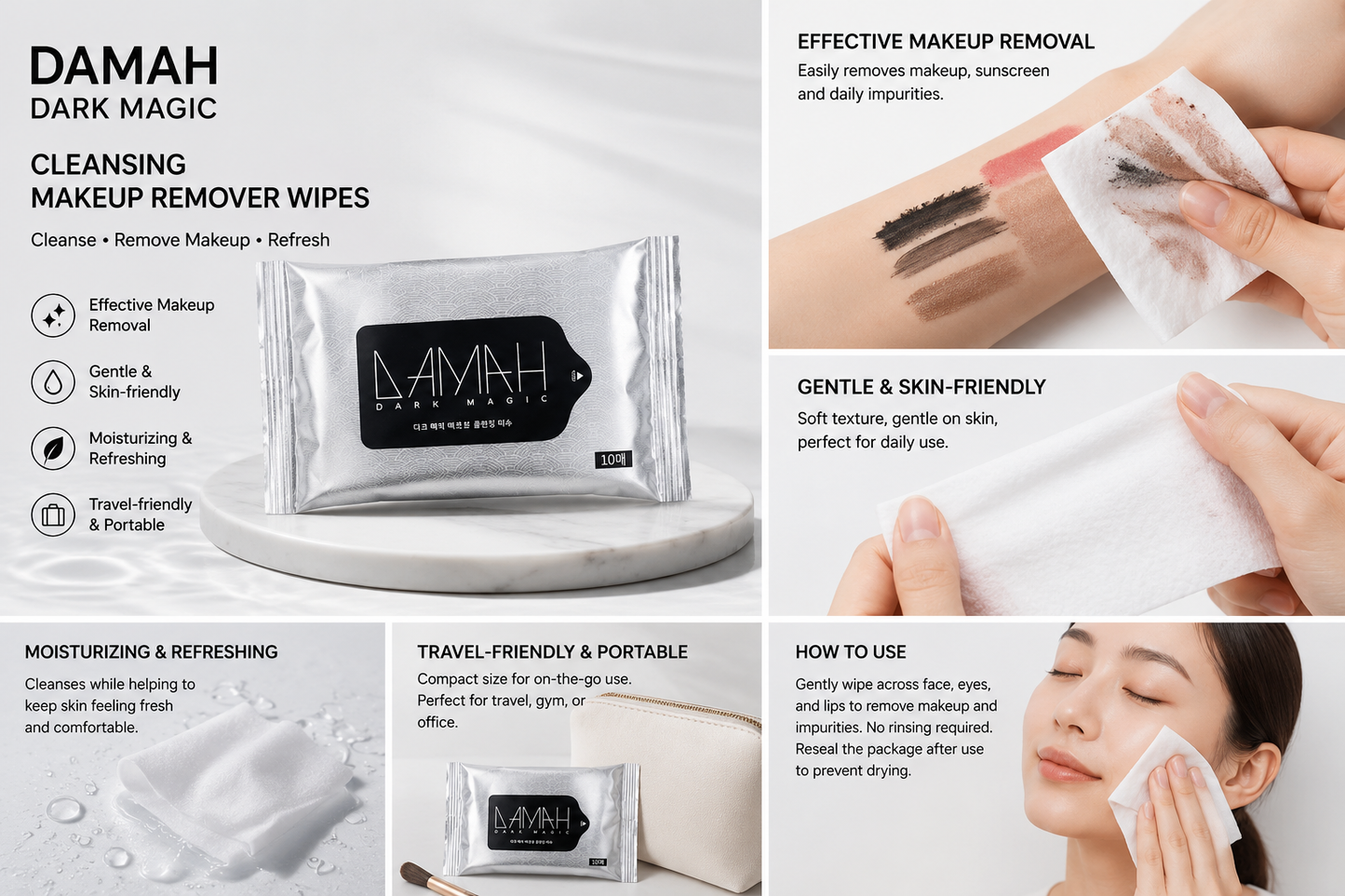 DAMAH Dark Magic Cleansing Makeup Remover Wipes 10 Sheets