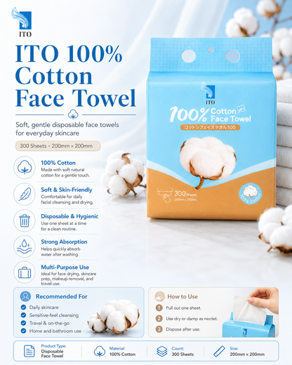 ITO 100% Cotton Disposable Face Towels – 300 Sheets