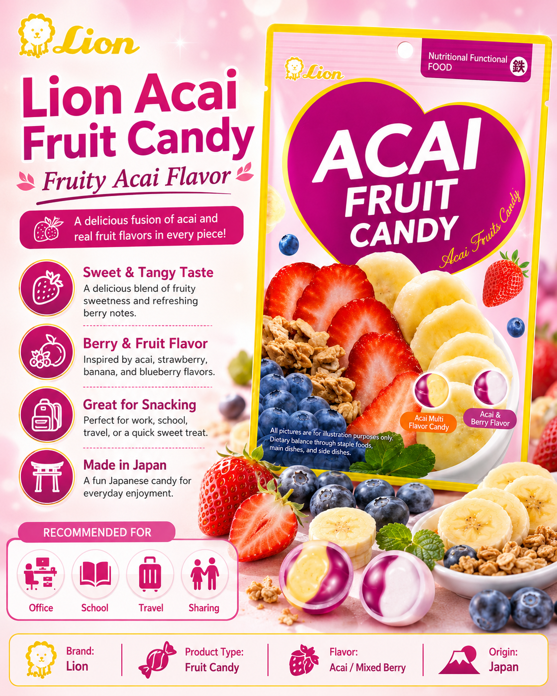 LION Acai Fruit Candy 69g