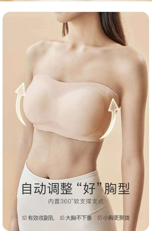 CAJ "Strapless Anti-Slip Push-Up Bandeau Bra with Thin Padding" 亲密花园无肩带防滑聚拢薄款抹胸幻视款（幻视无肩带）