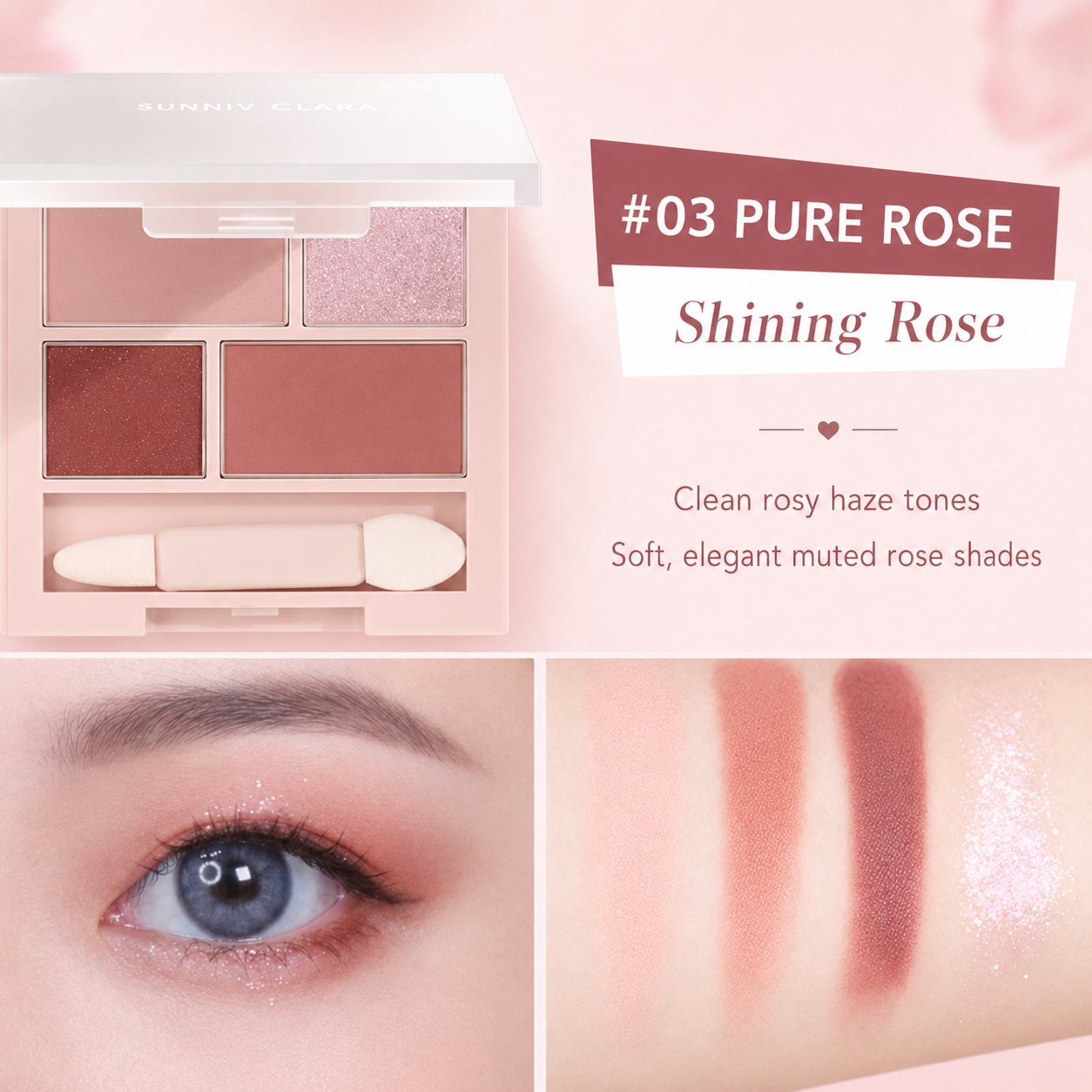 UNNY 4-Color Eyeshadow Palette – 03 Pure Rose
