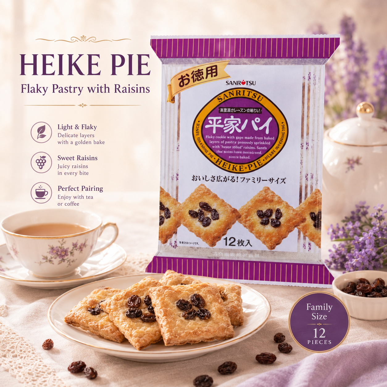 Sanritsu Heike Pie Raisin Pastry 12 Pieces