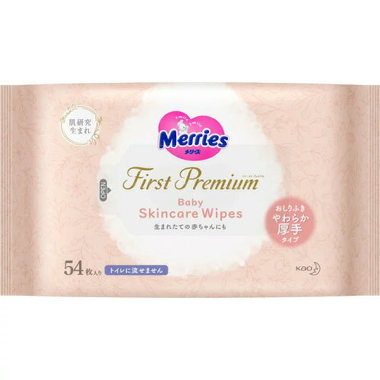 Merries First Premium Unscented Thick Baby Wipes – Refill (54 sheets × 2 packs)