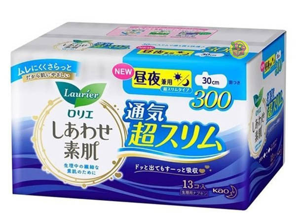 KAO LAURIER Shiawase Suhada Ultra Slim Day & Night Pads with Wings 30cm 13pcs