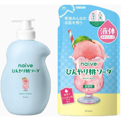 Kracie Naïve “Cool Peach Soda” Foaming Body Soap (Pump Bottle & Refill Pack)
