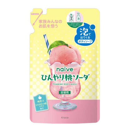 Kracie Naïve “Cool Peach Soda” Foaming Body Soap (Pump + Refill Set)