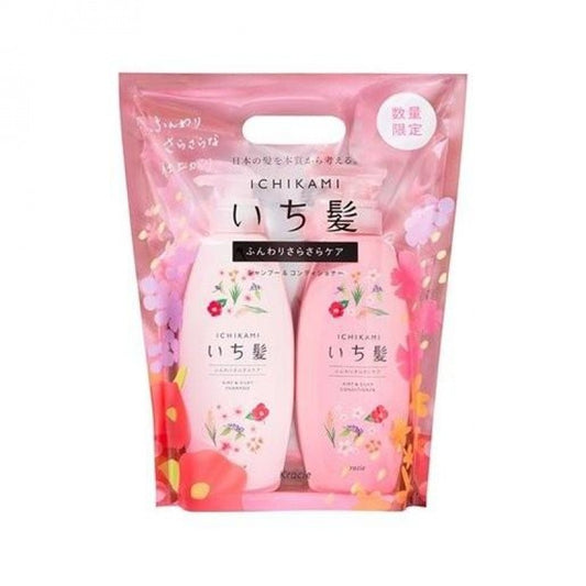 KANEBO KRACIE ICHIKAMI SILICONE-FREE FLUFFY REPAIR DAMAGED HAIR CARE SET - PINK SET (480ML + 480ML)