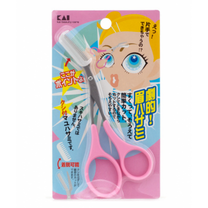 KAI Eyebrow Scissors with Comb Pink