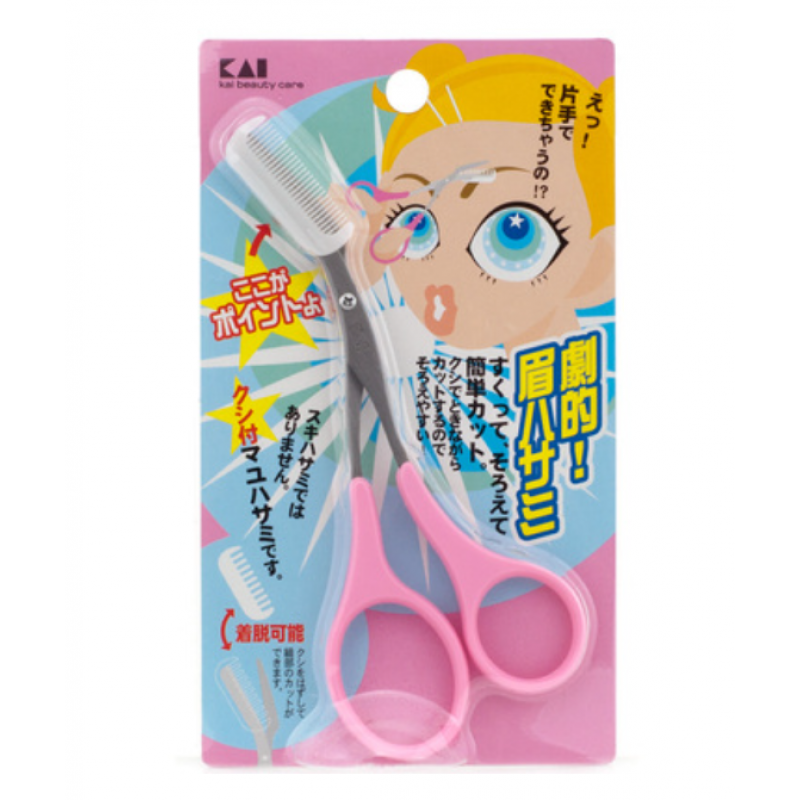 KAI Eyebrow Scissors with Comb Pink