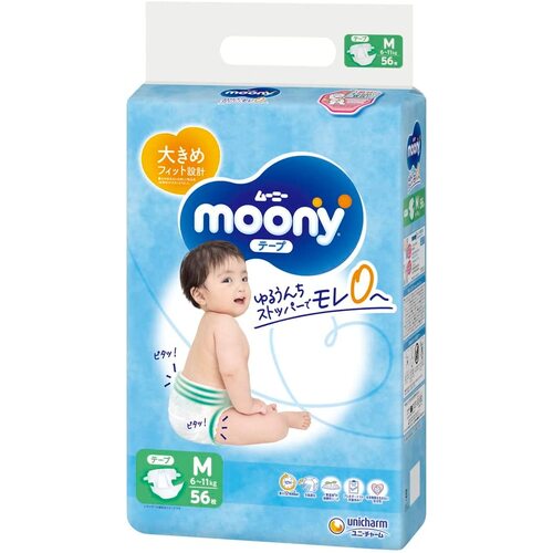 Moony Air Nappies Size M 56PK (6-11KG)（Moony Air尤妮佳儿童纸尿片 M 56枚入