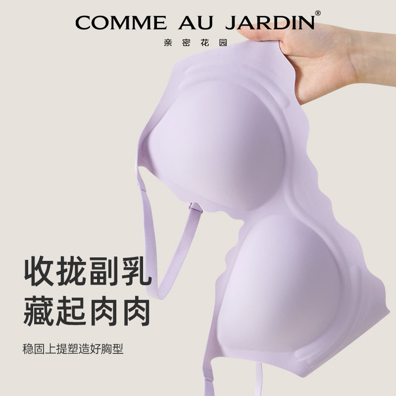 CAJ Premium Women's Wave Edge Design Wireless Bralette – Soft Support Push-Up Bra with Back Closure and Breathable Comfort daily/sleep bra 海浪边设计固定杯软支撑小胸聚拢隐形排扣无痕内衣|无钢圈透气舒适背勾聚拢胸罩文胸女水晶