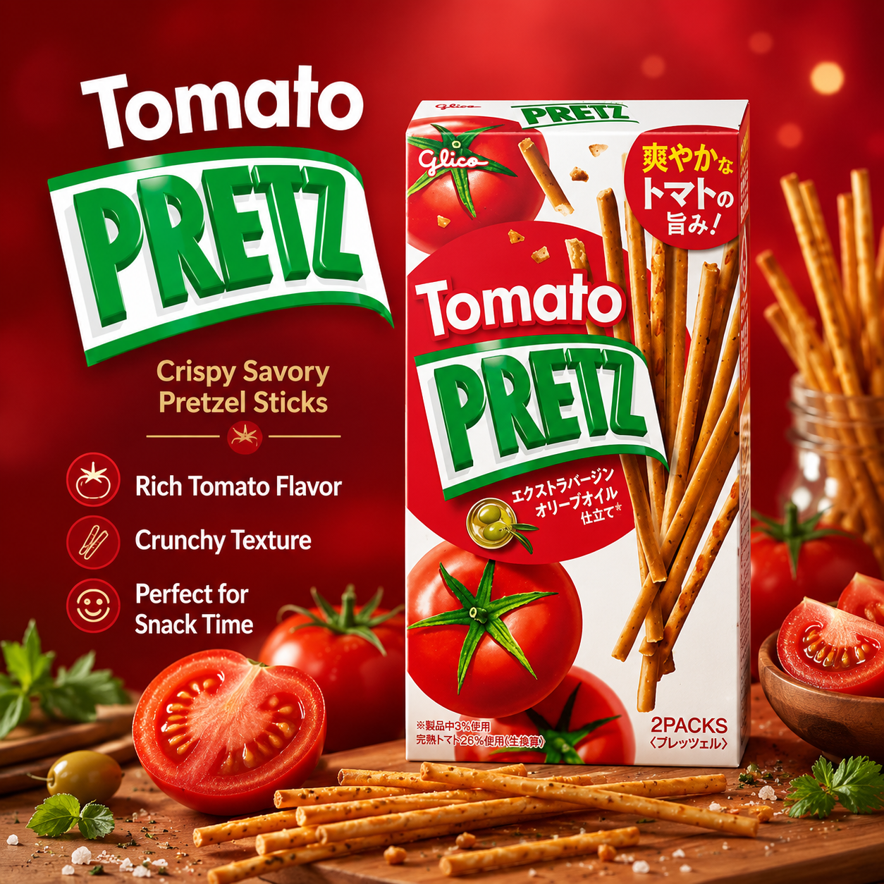 Glico PRETZ Tomato Pretzel Sticks 2 Packs