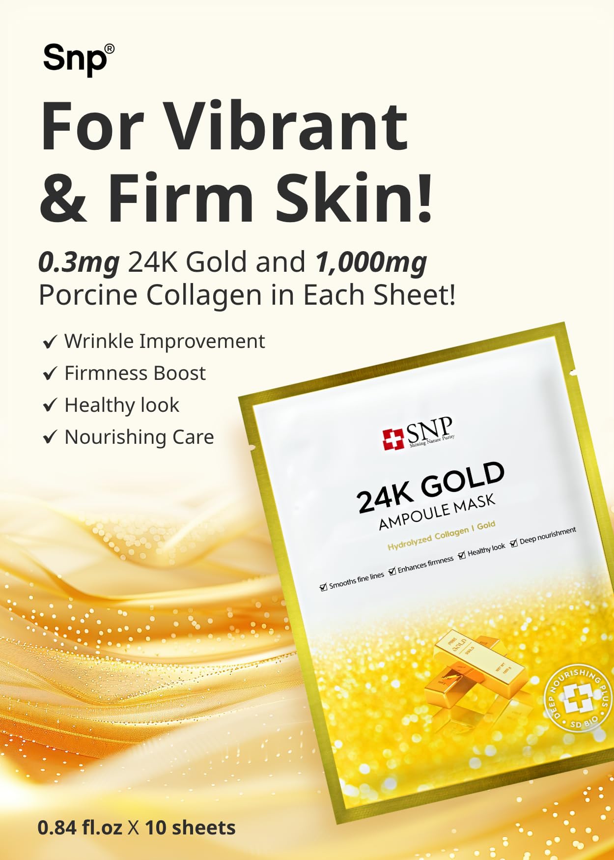 SNP Gold Collagen Ampoule Mask 10pcs