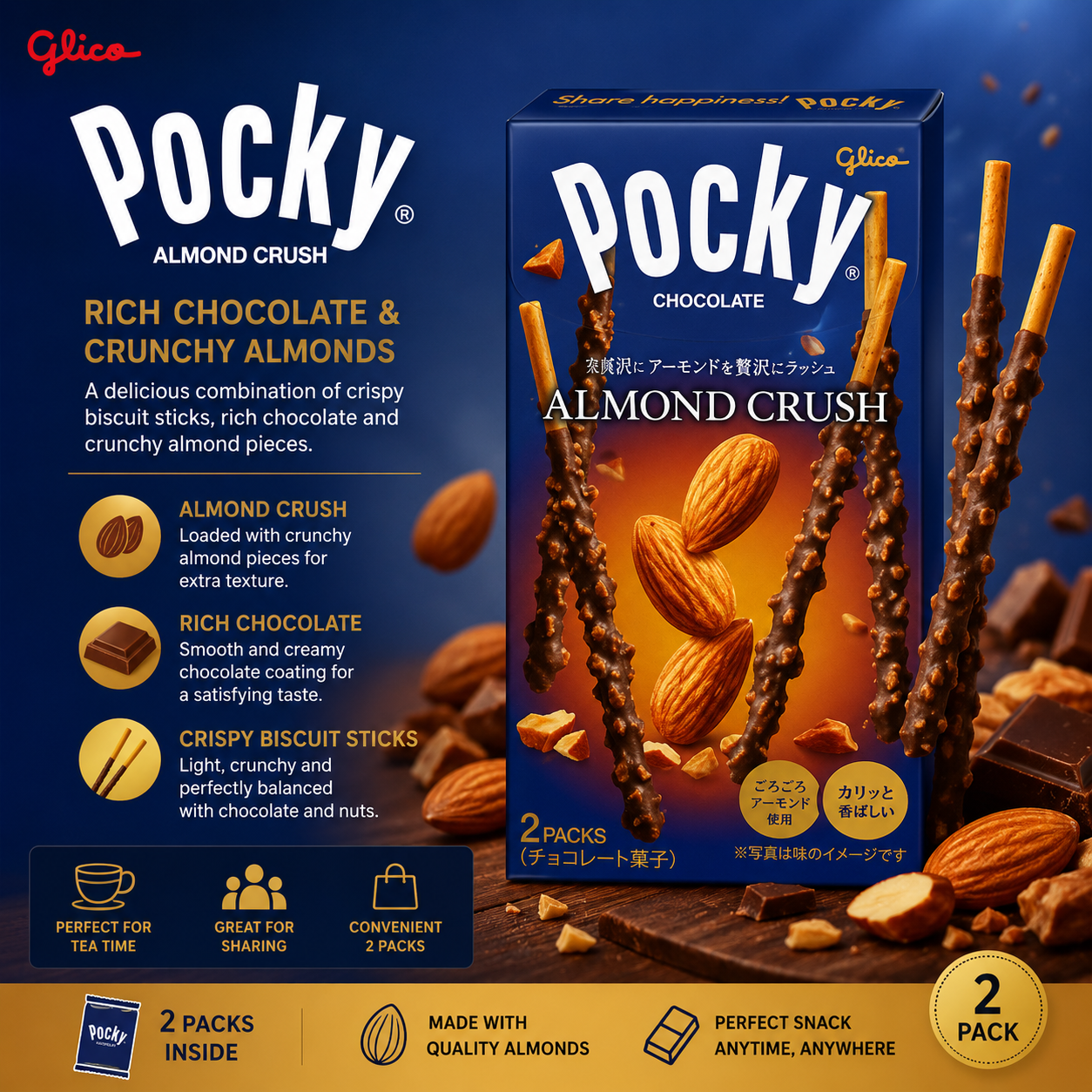 Glico Pocky Almond Crush Chocolate Biscuit Sticks