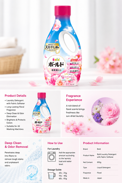 P&G Bold 3-in-1 Laundry Detergent with Fabric Softener Blossom Floral Scent 680g