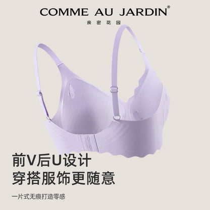 CAJ Premium Women's Wave Edge Design Wireless Bralette – Soft Support Push-Up Bra with Back Closure and Breathable Comfort daily/sleep bra 海浪边设计固定杯软支撑小胸聚拢隐形排扣无痕内衣|无钢圈透气舒适背勾聚拢胸罩文胸女水晶