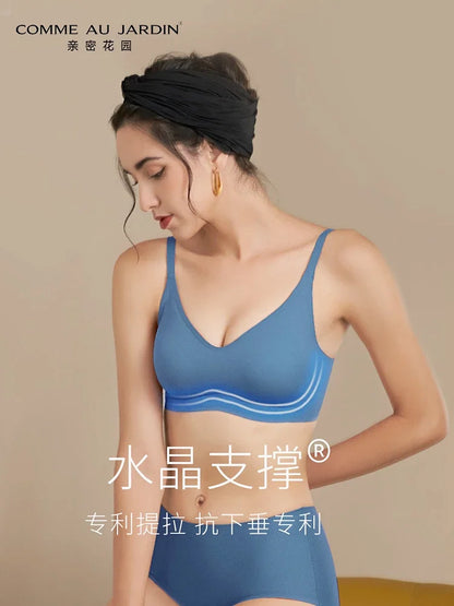 CAJ Traceless Push-up Bra with Side Support, Anti-sagging, and 3D Soft Underwire for ABC CUP 亲密花园 水晶系列 无痕内衣聚拢提拉收副乳防下垂3D软支撑文胸小胸聚拢文胸水晶果冻 水晶1.0