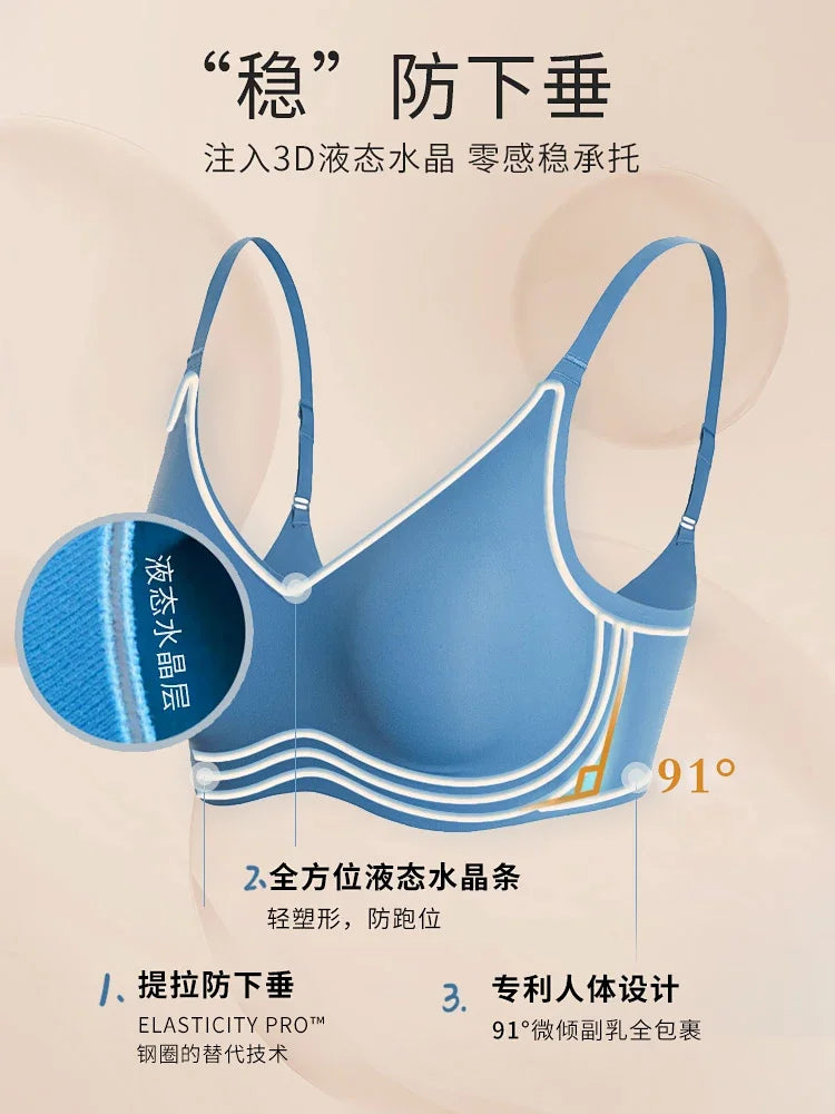 CAJ Traceless Push-up Bra with Side Support, Anti-sagging, and 3D Soft Underwire for ABC CUP 亲密花园 水晶系列 无痕内衣聚拢提拉收副乳防下垂3D软支撑文胸小胸聚拢文胸水晶果冻 水晶1.0