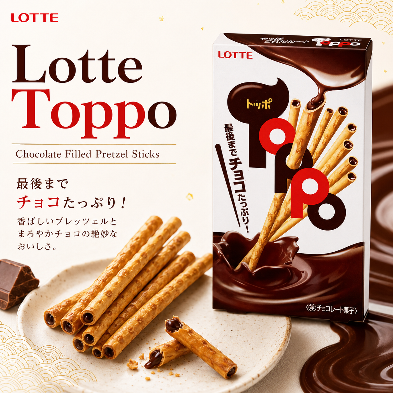 Lotte Toppo Chocolate Filled Biscuit Sticks 72g