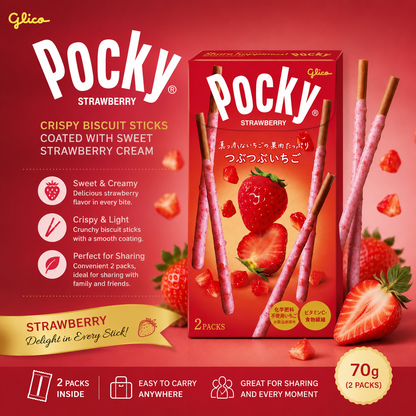Glico Pocky Strawberry Biscuit Sticks 2 Packs 70g