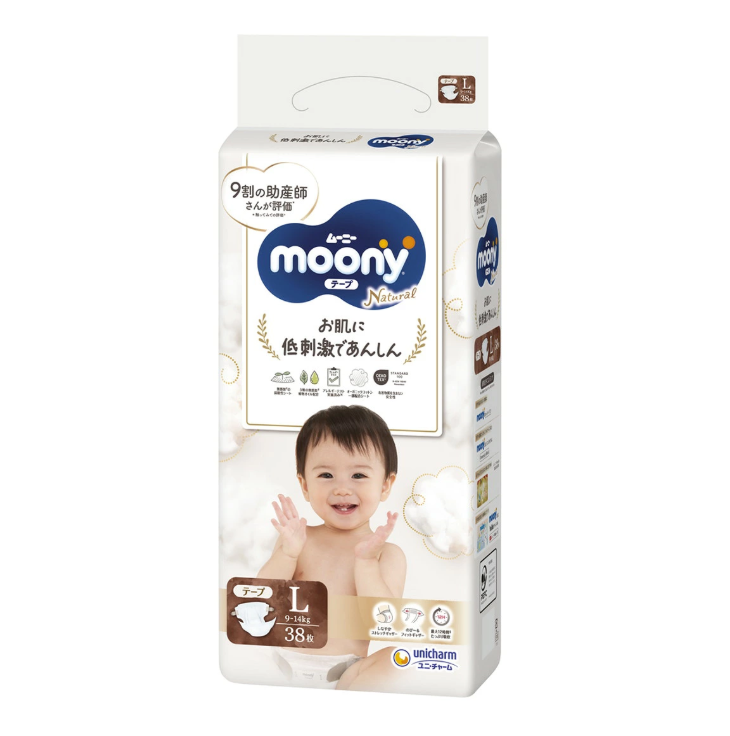 MOONY Natural Baby Diapers Tape L 38pcs(9-14KG)
