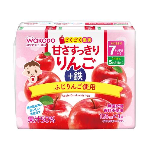 WAKADO APPLE JUICE 100% 125ML X3 7 MONTHS+(和光堂 婴儿苹果汁 7月+ 125mlx3包