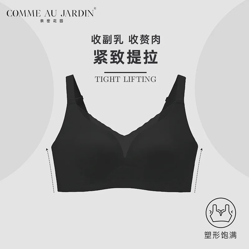 CAJ Breathable Lace Bralette with Back Closure for Large Busts – Soft Support and Side Coverage, No Underwire Bra 蕾丝透气背扣文胸大胸显小软支撑无痕收副乳无钢圈胸罩内衣女 丝云系列