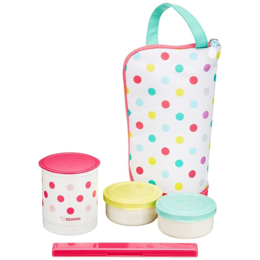 Zojirushi insulated lunch box 4-piece set pink polka dots